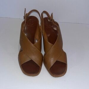 Tory Burch Brown Leather Crisscross Slingback Sandals